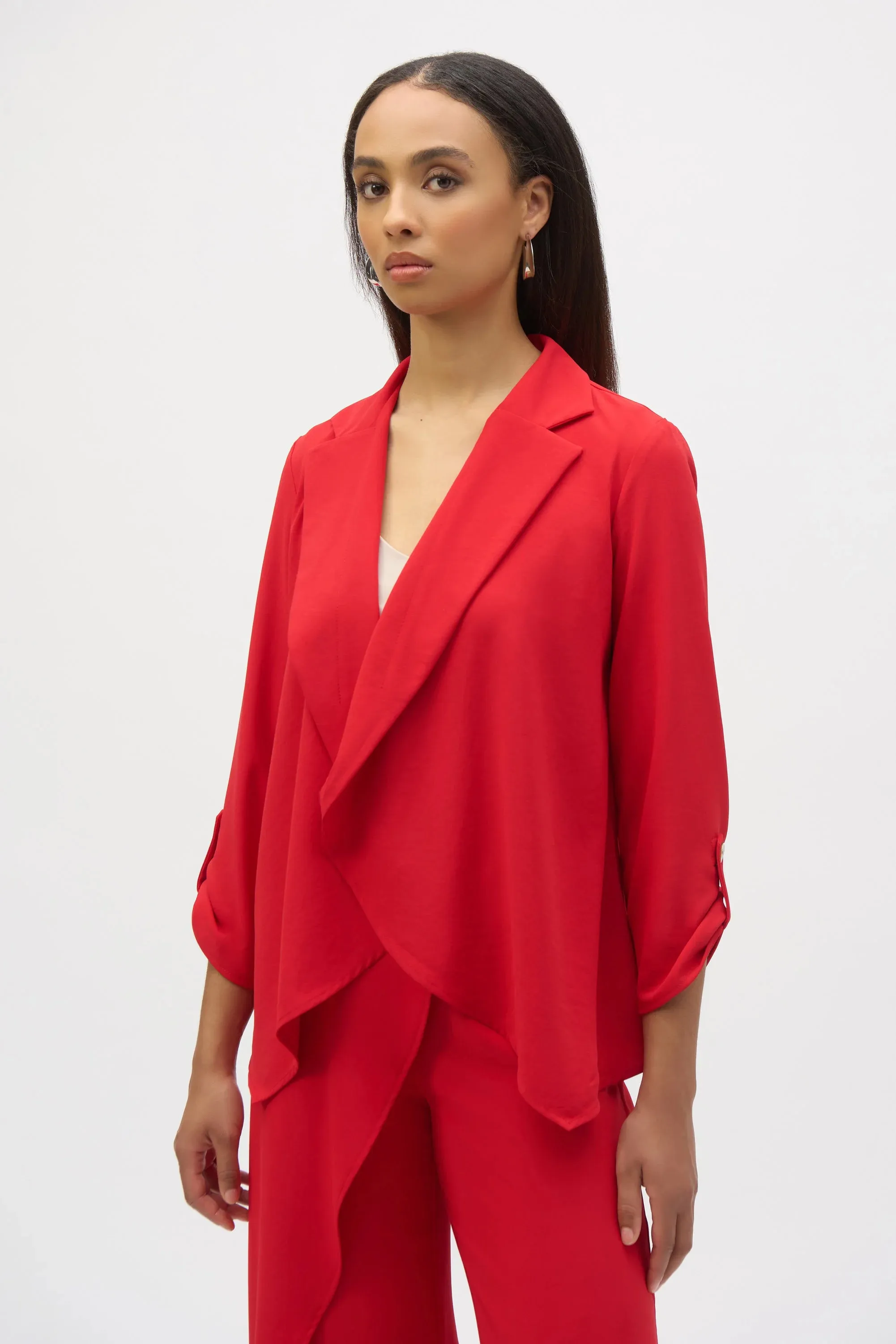 Joseph Ribkoff Radiant Red Eggshell Flared Open Blazer