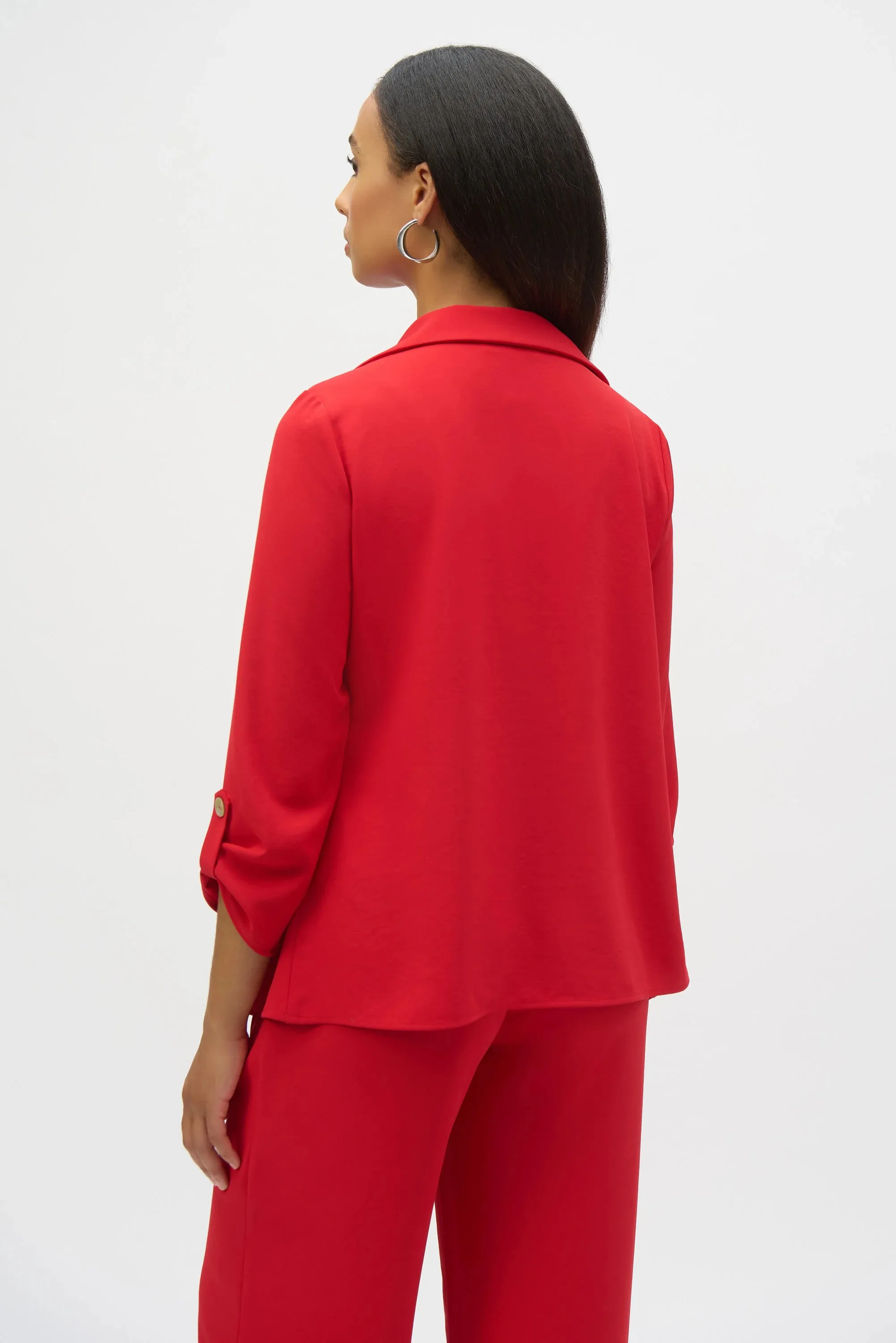 Joseph Ribkoff Radiant Red Eggshell Flared Open Blazer