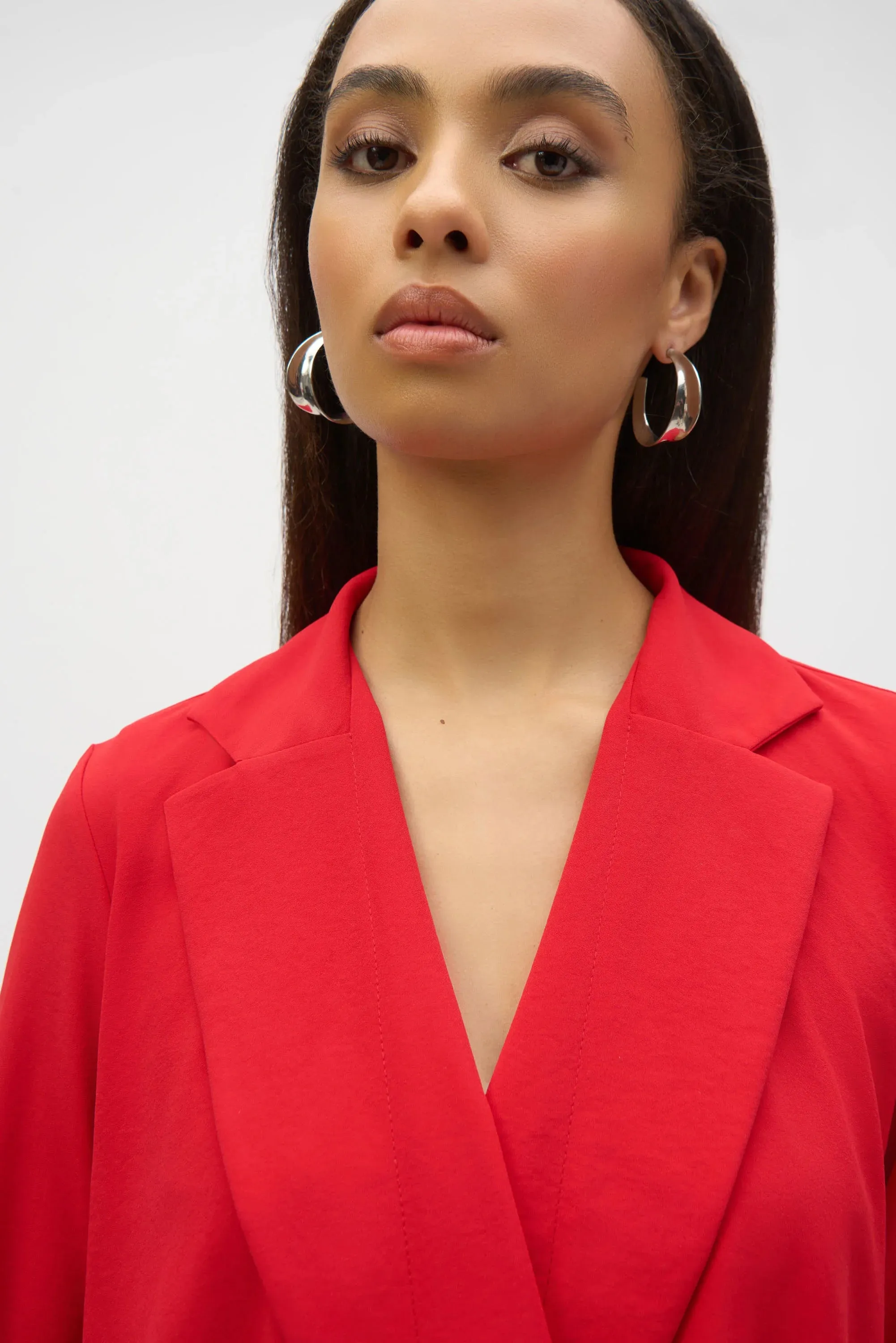 Joseph Ribkoff Radiant Red Eggshell Flared Open Blazer
