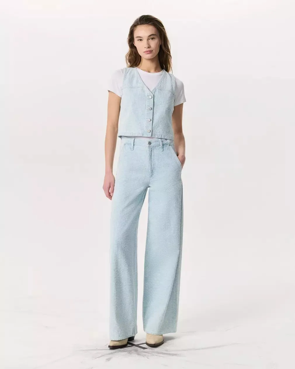 Juliana Textured Denim Vest - Sky Blue Tweed