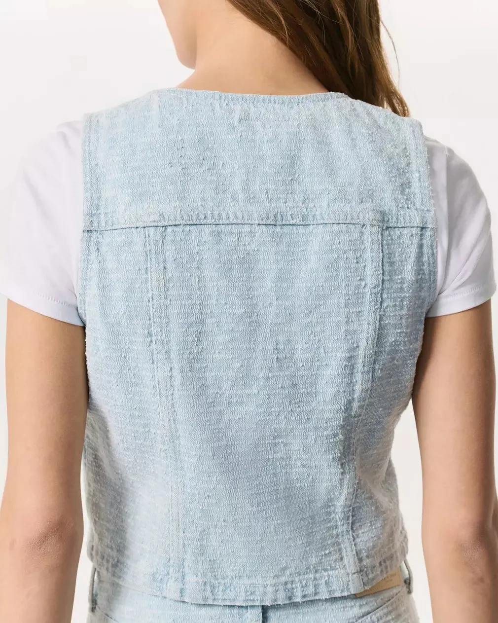 Juliana Textured Denim Vest - Sky Blue Tweed
