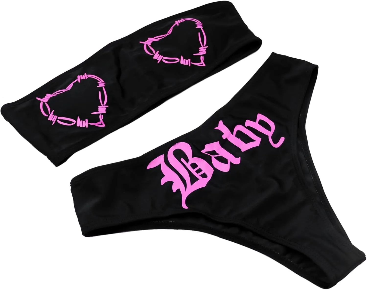 JUMISEE Women Skull Letter Pattern Goth Bikini Set 2 Piece High Waist Bandeau Swimsuit