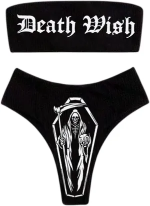 JUMISEE Women Skull Letter Pattern Goth Bikini Set 2 Piece High Waist Bandeau Swimsuit