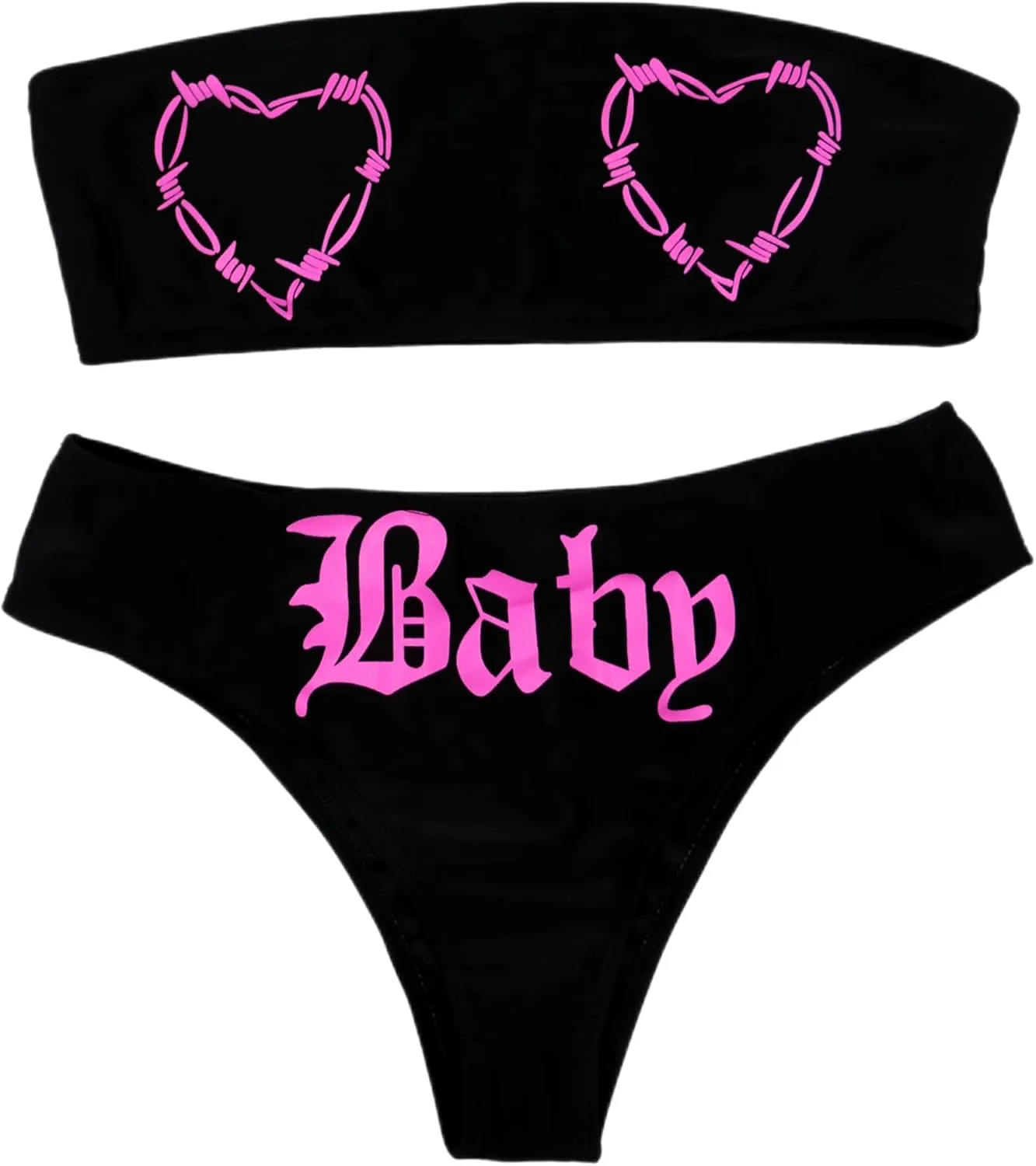 JUMISEE Women Skull Letter Pattern Goth Bikini Set 2 Piece High Waist Bandeau Swimsuit