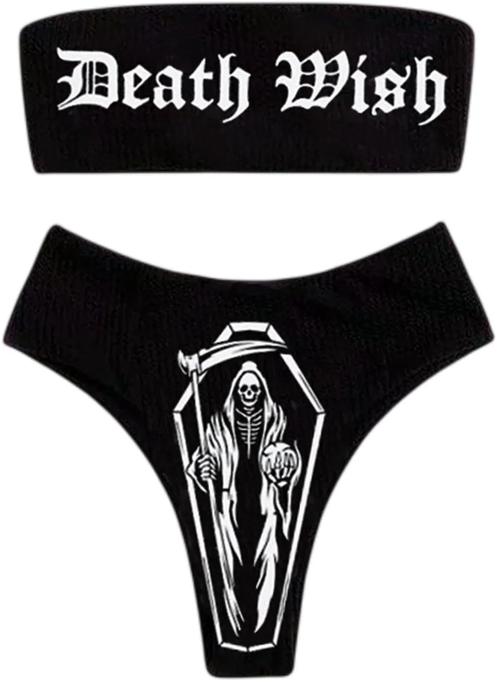 JUMISEE Women Skull Letter Pattern Goth Bikini Set 2 Piece High Waist Bandeau Swimsuit