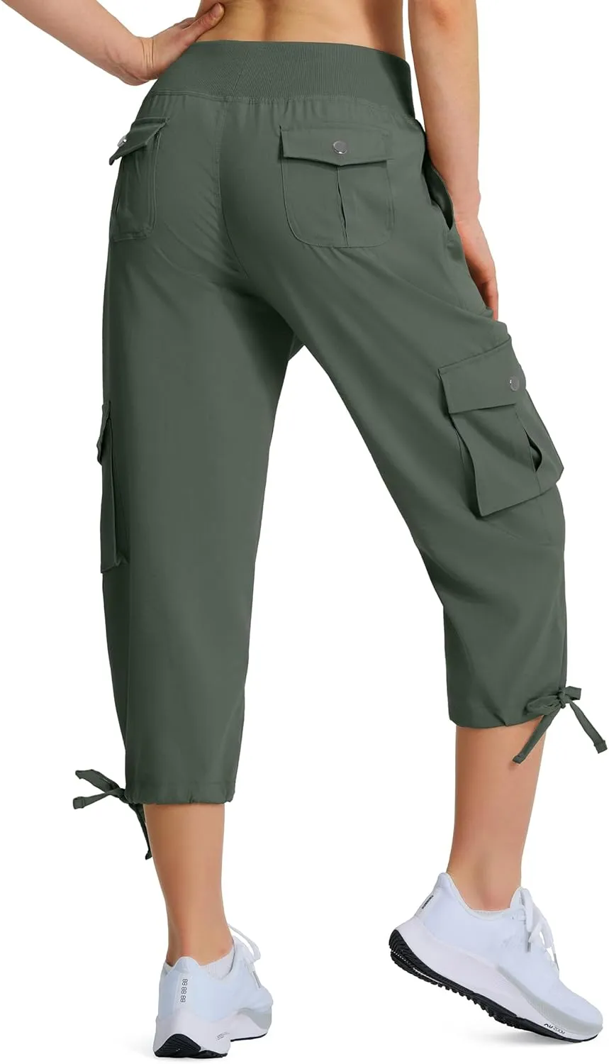 Ksmien Women's Hiking Capris Quick Dry Lightweight Ladies Summer Cargo Pants 8 Pockets for Travel Camping