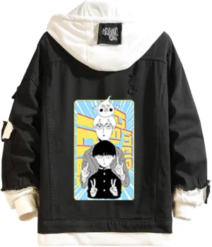 Kvikci Anime Mob Psycho 100 Jeans Jacket Mobu Saiko Hyaku Denim Jacket Hooded Sweatshirt Costume For Women Men