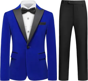 Lamgool Boys Velvet Suit Slim Fit 4 Piece Tuxedo Set with Blazer Jacket Dress Shirt Pant Bow Tie Kids Wedding Formal Outfit