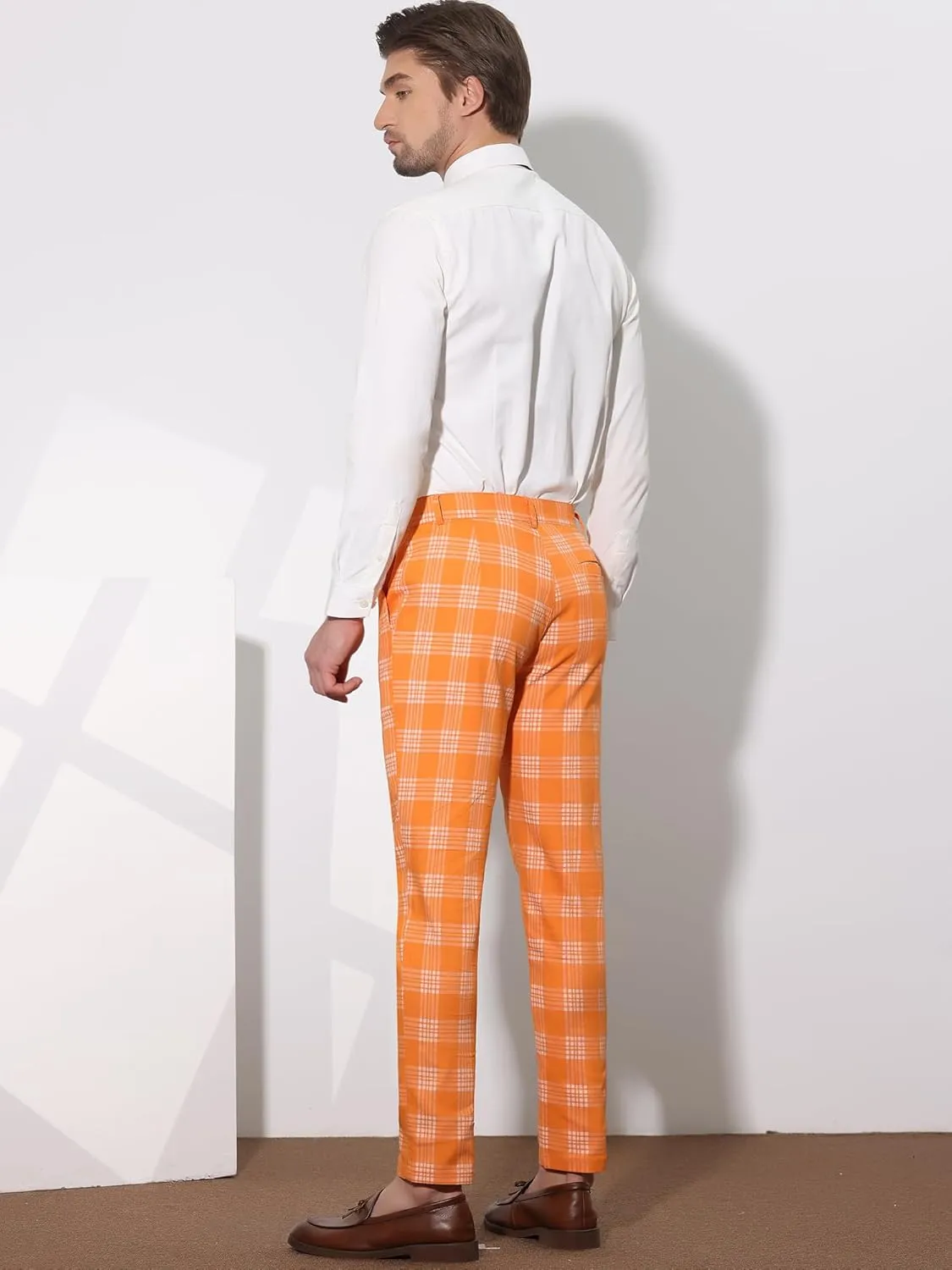 Lars Amadeus Men's Plaid Dress Pants Casual Slim Fit Flat Front Skinny Business Checked Plaid Pants
