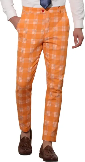 Lars Amadeus Men's Plaid Dress Pants Casual Slim Fit Flat Front Skinny Business Checked Plaid Pants