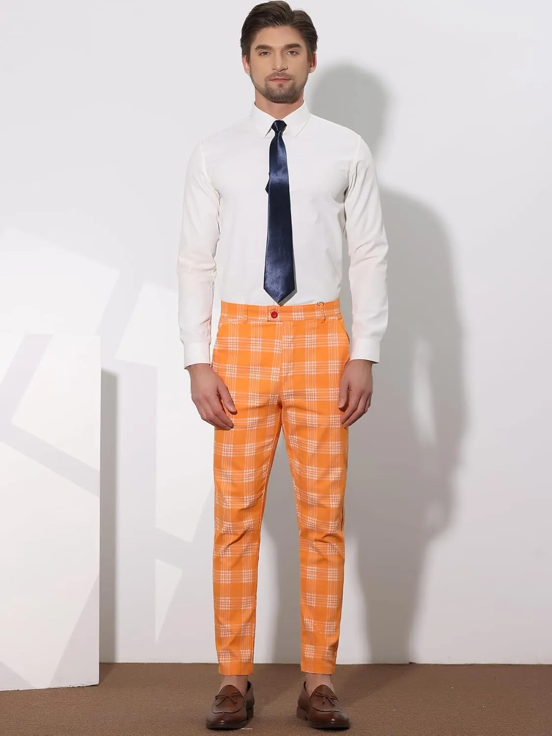 Lars Amadeus Men's Plaid Dress Pants Casual Slim Fit Flat Front Skinny Business Checked Plaid Pants
