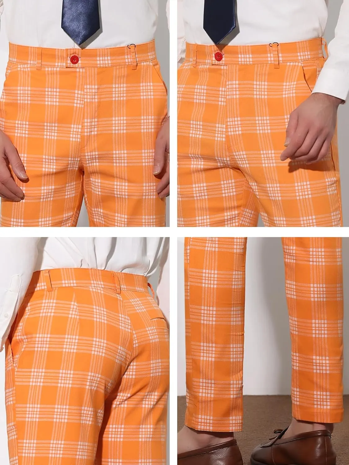 Lars Amadeus Men's Plaid Dress Pants Casual Slim Fit Flat Front Skinny Business Checked Plaid Pants