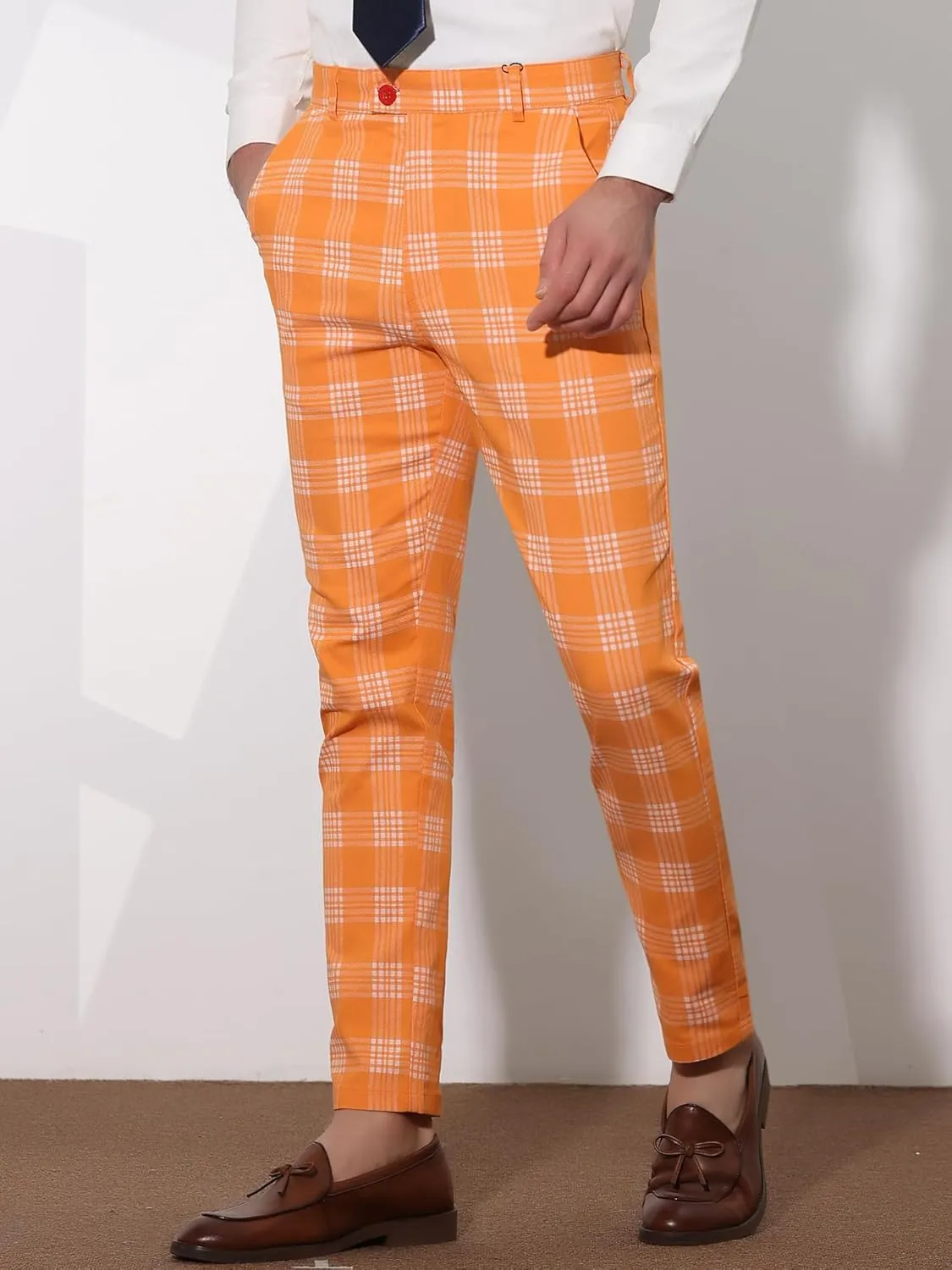 Lars Amadeus Men's Plaid Dress Pants Casual Slim Fit Flat Front Skinny Business Checked Plaid Pants