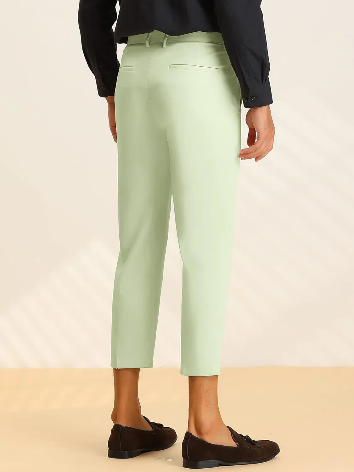 Lars Amadeus Solid Cropped Pants for Men's Slim Fit Pleated Front Ankle Length Tapered Dress Pants