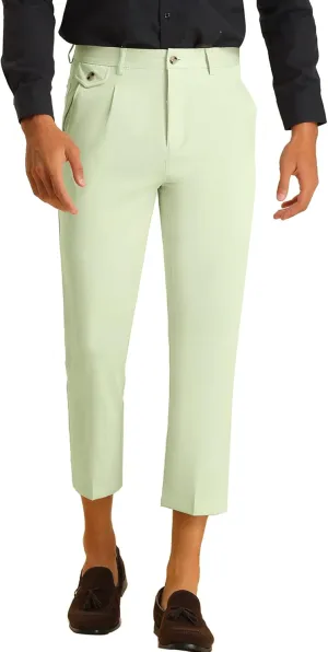 Lars Amadeus Solid Cropped Pants for Men's Slim Fit Pleated Front Ankle Length Tapered Dress Pants