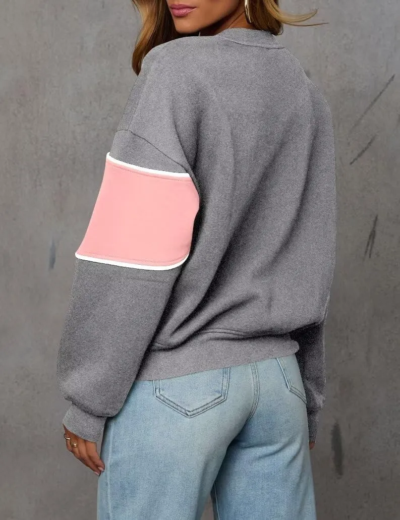 LEEDYA Womens Long Sleeve Sweatshirts Oversized Crewneck Color Block Pullover Top Casual Lightweight Blouse Tops