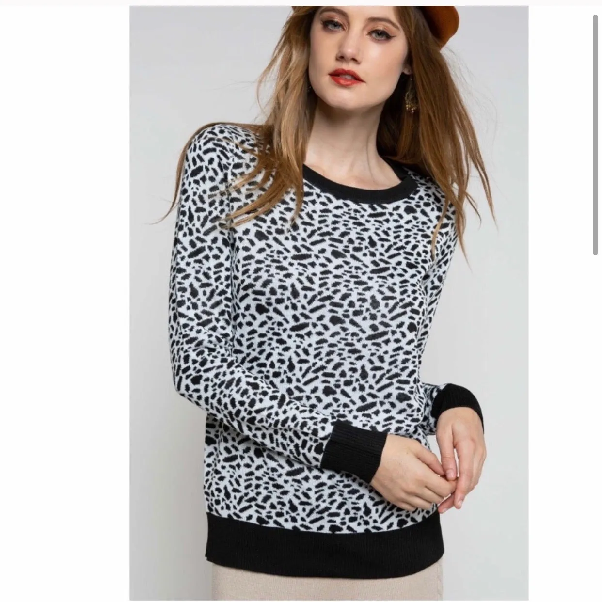 Leopard Print Sweater Pullover Black