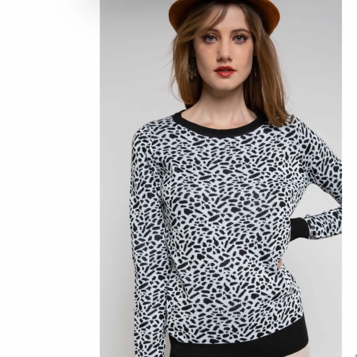 Leopard Print Sweater Pullover Black