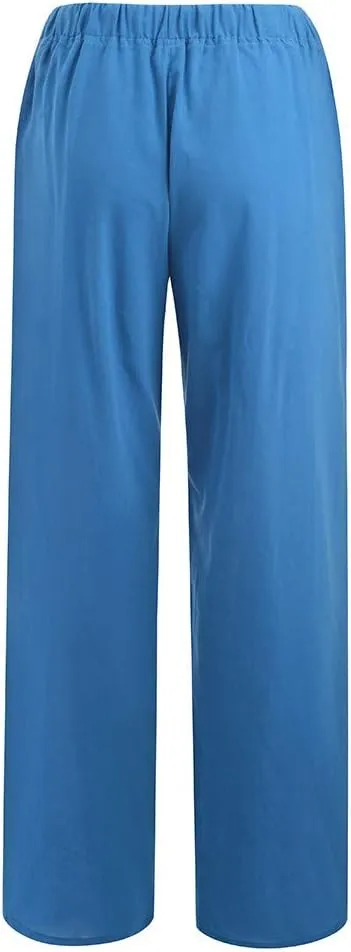 Linen Pants Women Drawstring Elastic Waist Wide Leg Trousers Summer Casual Boho Beach Palazzo Pants with Pcokets 2025