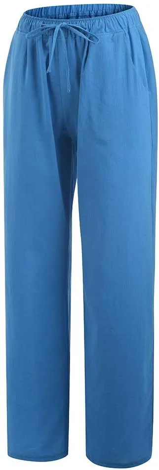 Linen Pants Women Drawstring Elastic Waist Wide Leg Trousers Summer Casual Boho Beach Palazzo Pants with Pcokets 2025