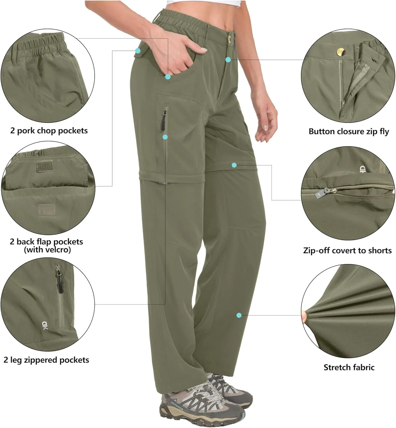 Little Donkey Andy Women's Hiking Zip Off Pants Quick Dry Convertible Shorts UPF 50  Lightweight Outdoor Fishing Safari Pants