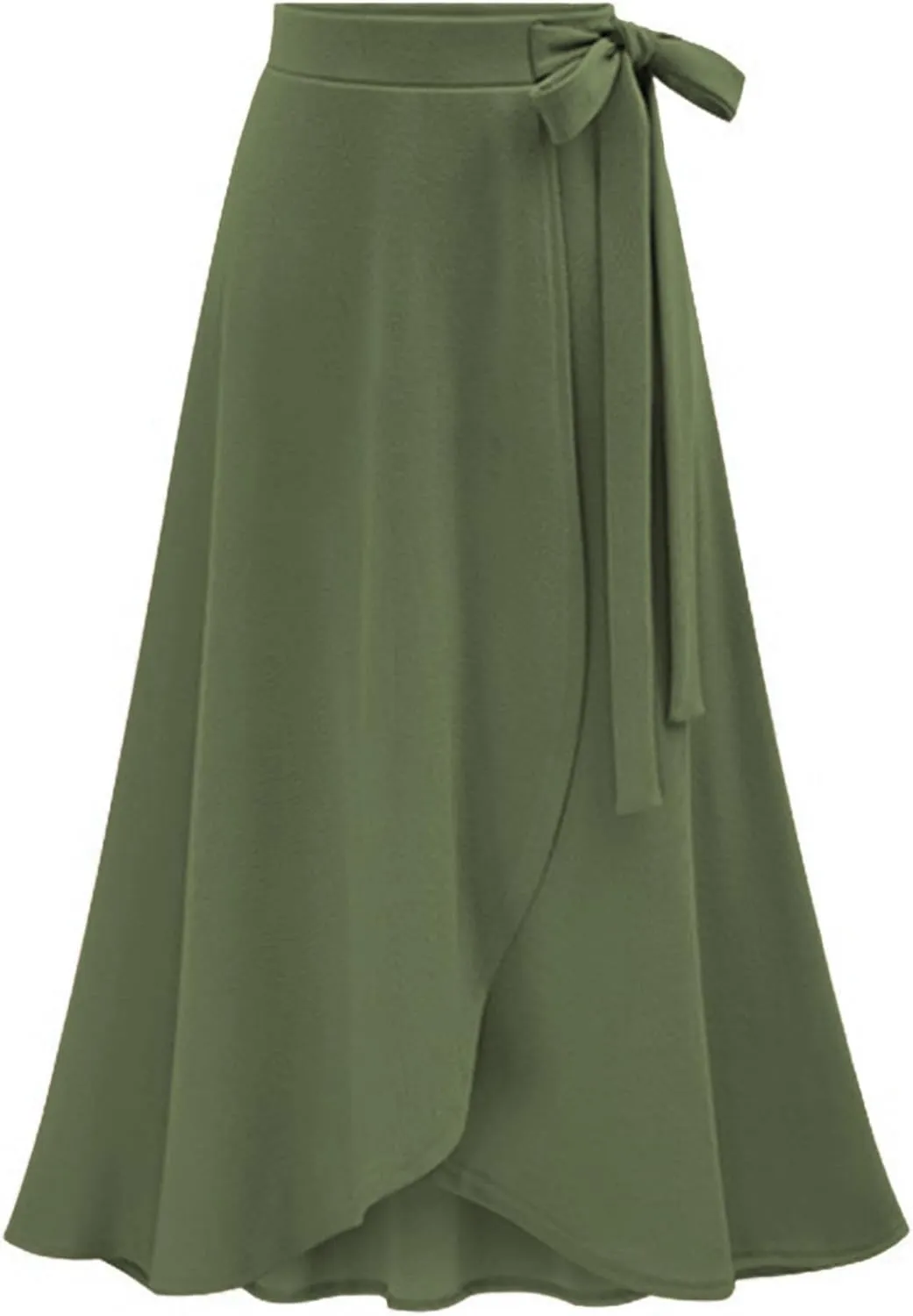 loveimgs Women's Fall Elastic High Waist Pleated Belted Midi Skirt Split Irregular Ruffle Hem Wrap Skirt