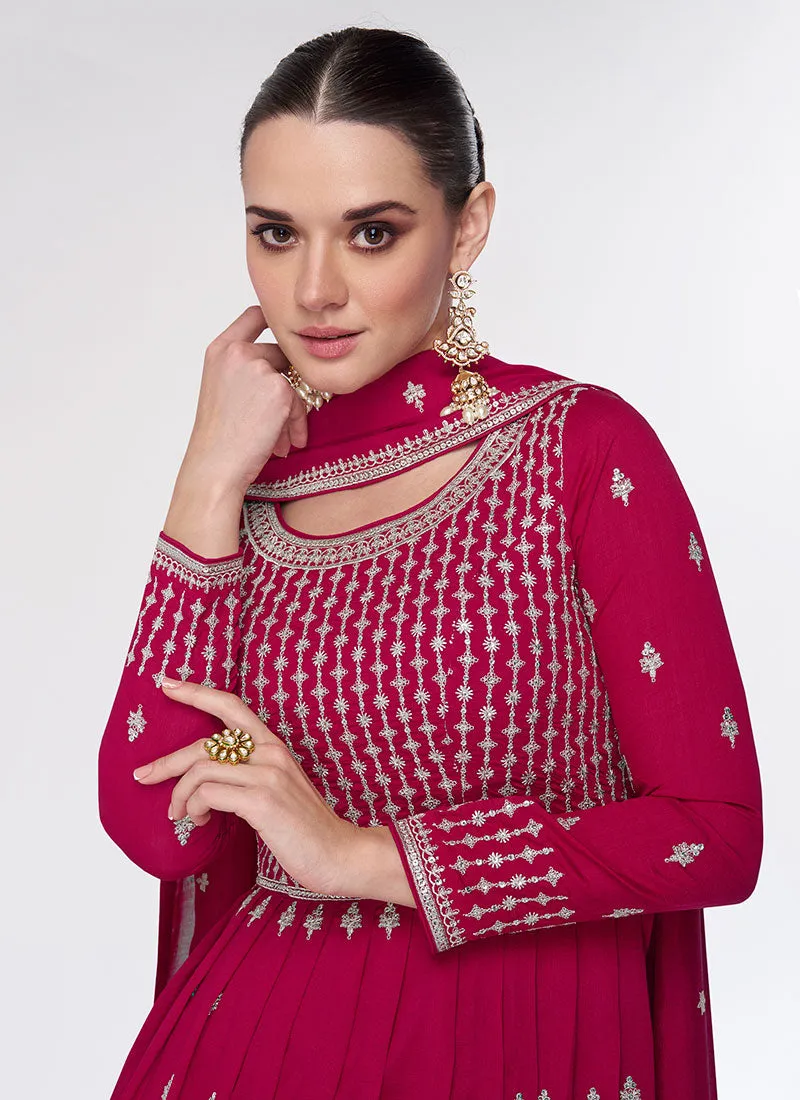Magenta Sequence Embroidery Wedding Gharara Style Suit
