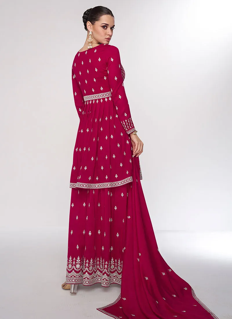 Magenta Sequence Embroidery Wedding Gharara Style Suit