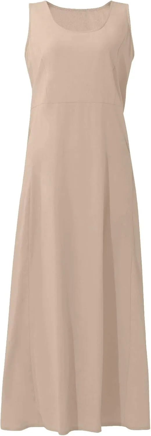 Maxi Floral Dress for Women Plus Size Vacation Scoop Neck Beach Dress with Pockets Long Comfy Flowy Sleeveless Sundress