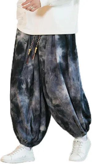 Men Casual Wide-Leg Sweatpants Vintage Elastic Waist Loose Harem Pants Mens Oversized Hip Hop Trousers Streetwear