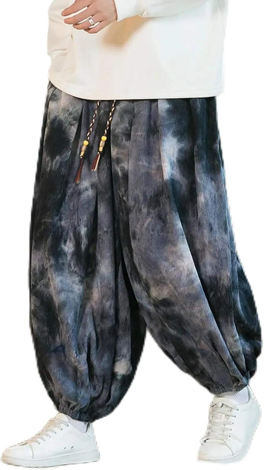 Men Casual Wide-Leg Sweatpants Vintage Elastic Waist Loose Harem Pants Mens Oversized Hip Hop Trousers Streetwear