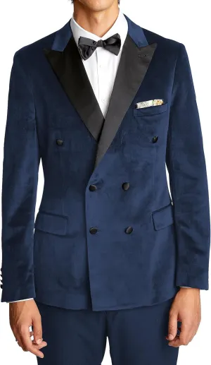 Men's 2 Piece Velvet Mens Suit Double-Breasted Slim Fit Wedding Groomsmen Tuxedos Jacket & Pants