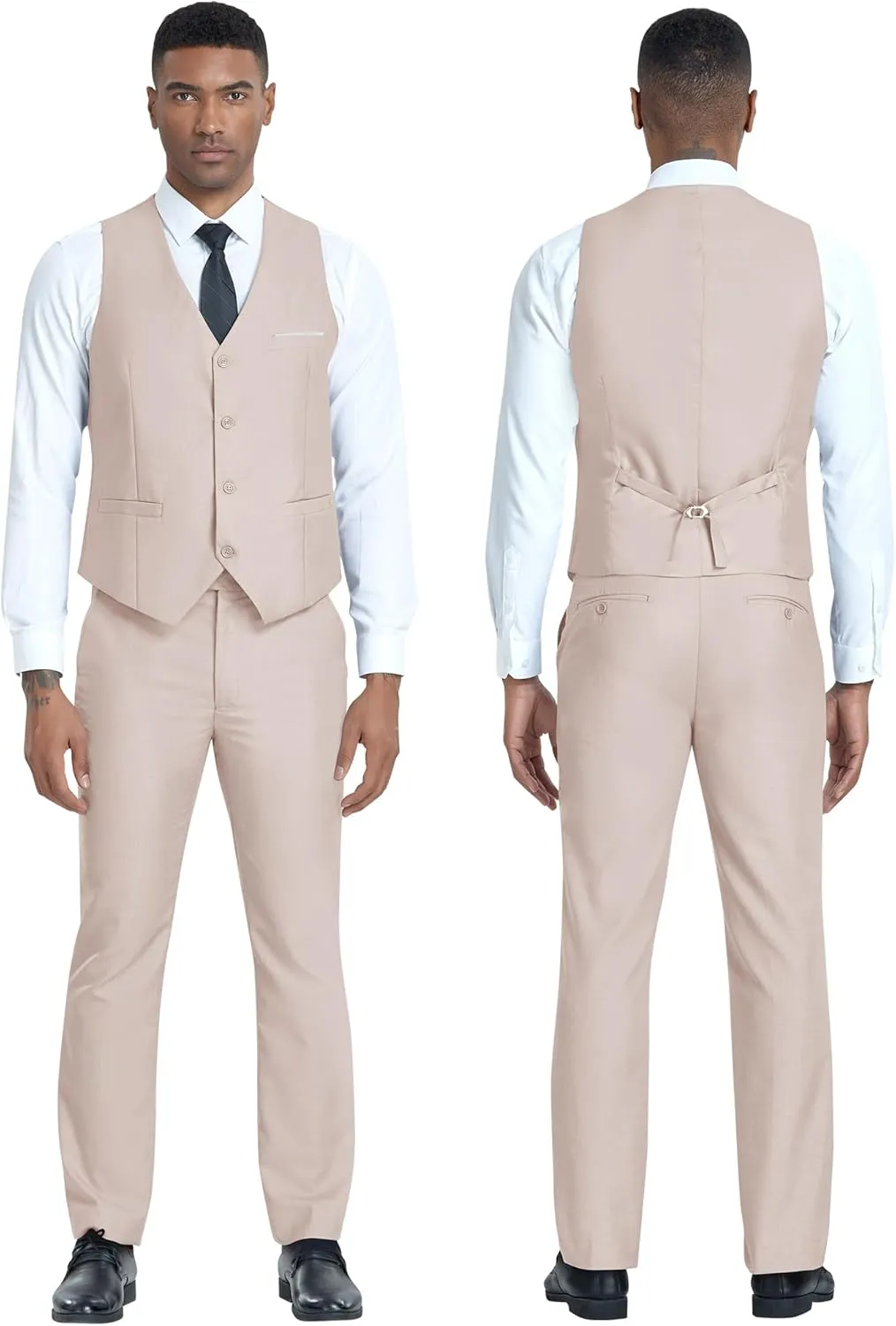 Men's 3 Piece Slim Fit Suit Set, Two Button Blazer Solid Jacket Vest Pants Wedding Business Suit