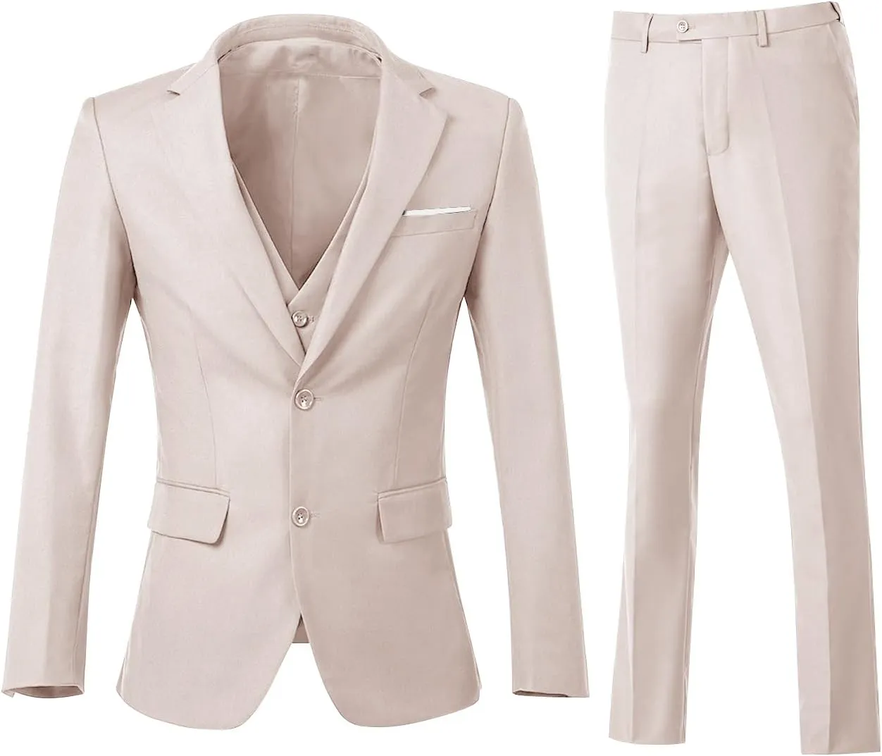Men's 3 Piece Slim Fit Suit Set, Two Button Blazer Solid Jacket Vest Pants Wedding Business Suit