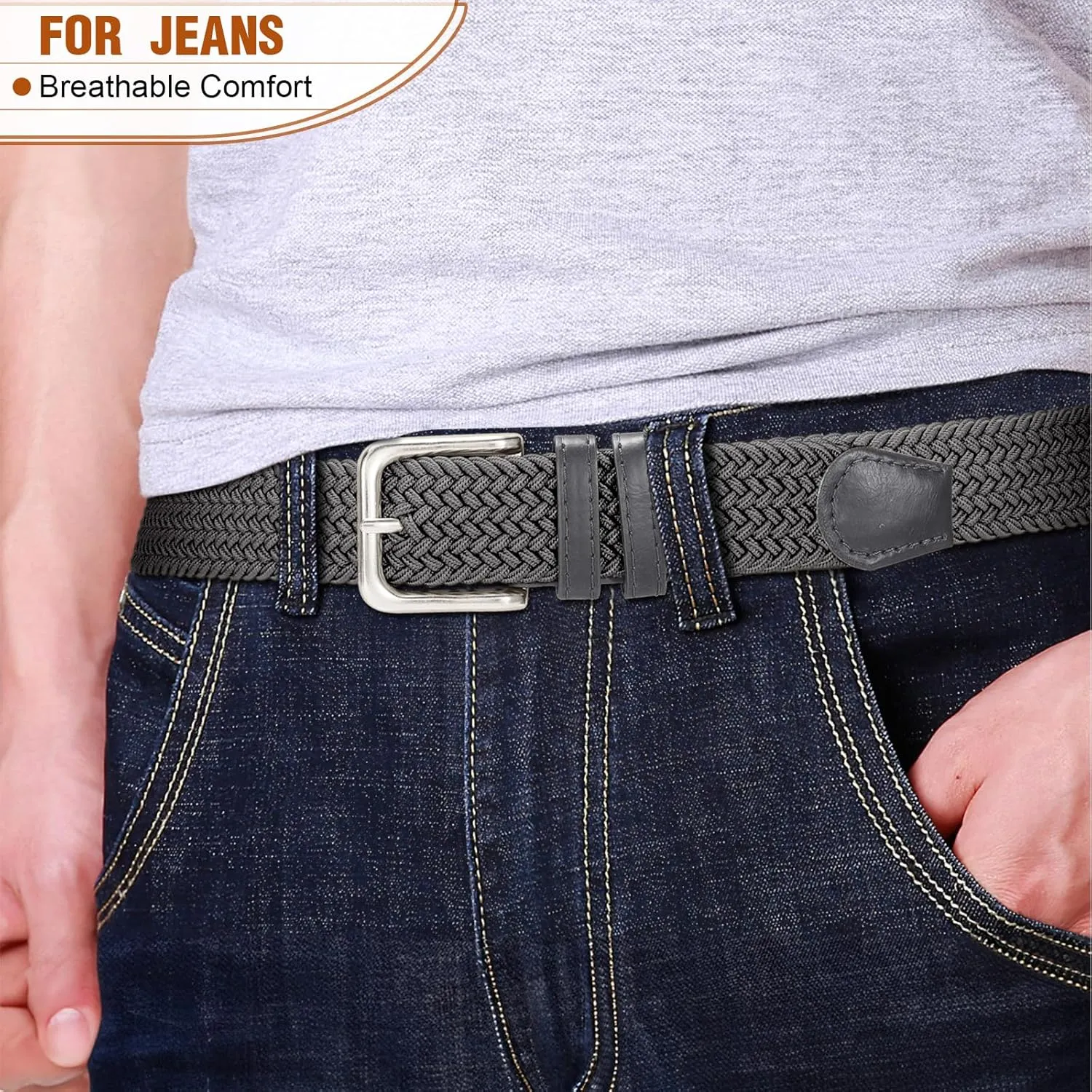 Men's Belt Braided Stretch Belt for Men Golf Pants Casual Shorts Jeans