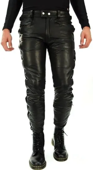 Mens Cowboy Western Traditional Native American Leather Pants Men Casual Breeches Fashion Pant Mens Side Laces Pant
