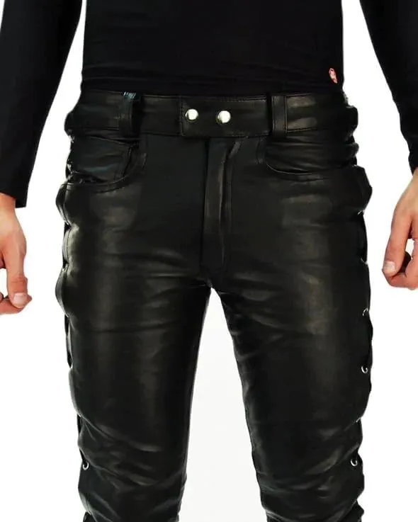Mens Cowboy Western Traditional Native American Leather Pants Men Casual Breeches Fashion Pant Mens Side Laces Pant