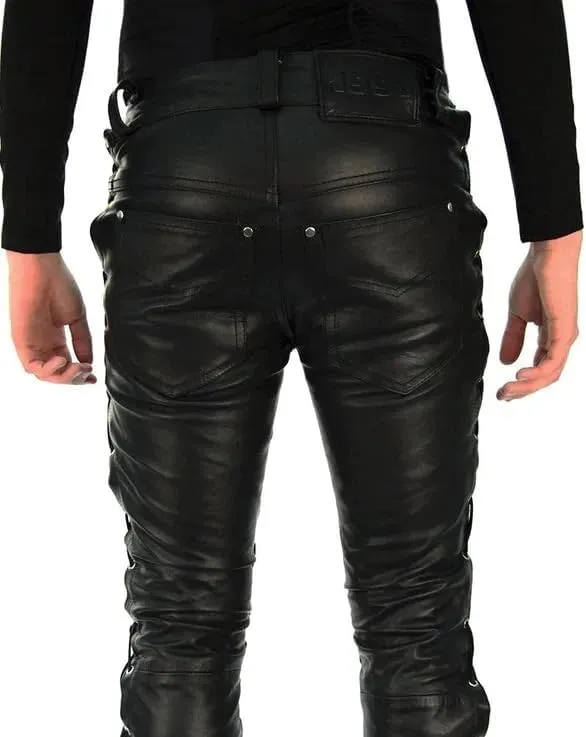 Mens Cowboy Western Traditional Native American Leather Pants Men Casual Breeches Fashion Pant Mens Side Laces Pant