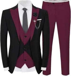 Men's Slim Fit Suit 3 Piece Classic One Button Formal Wedding Prom Suit Business Blazer Vest Pants