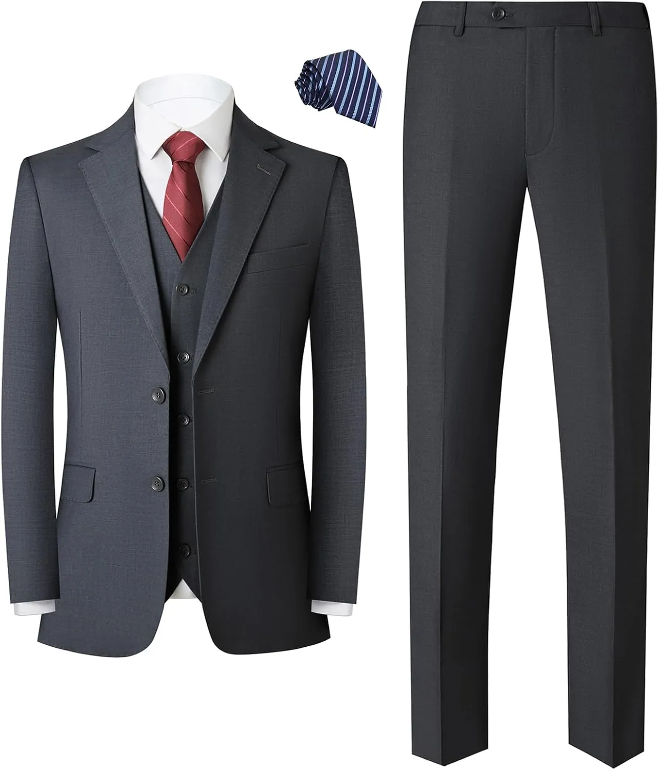 Mens Slim Fit Suit 3-Piece Two-Button Blazer Dress Business Wedding Party Jacket Vest & Pant