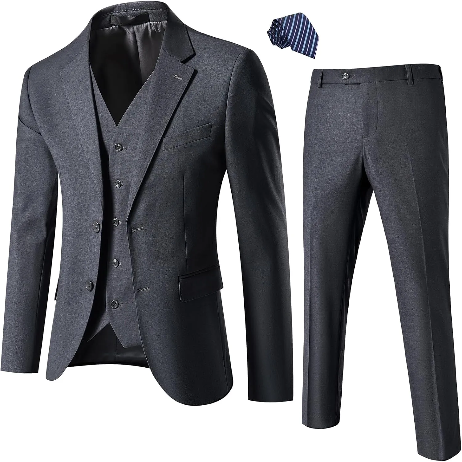 Mens Slim Fit Suit 3-Piece Two-Button Blazer Dress Business Wedding Party Jacket Vest & Pant