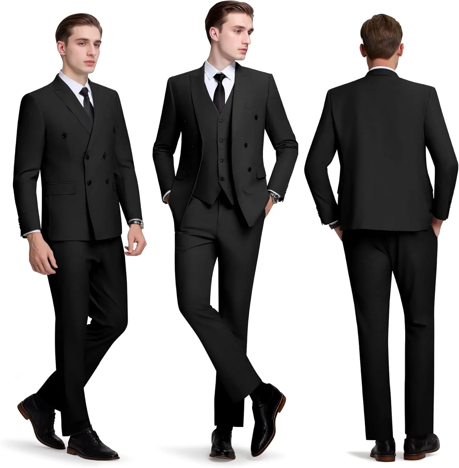 Mens Slim Fit Suit Formal 3 Piece Suit Set Double Breasted Suit Men Wedding Prom Tuxedo Blazer Jacket Vest Pants Set