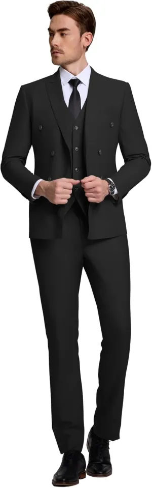 Mens Slim Fit Suit Formal 3 Piece Suit Set Double Breasted Suit Men Wedding Prom Tuxedo Blazer Jacket Vest Pants Set