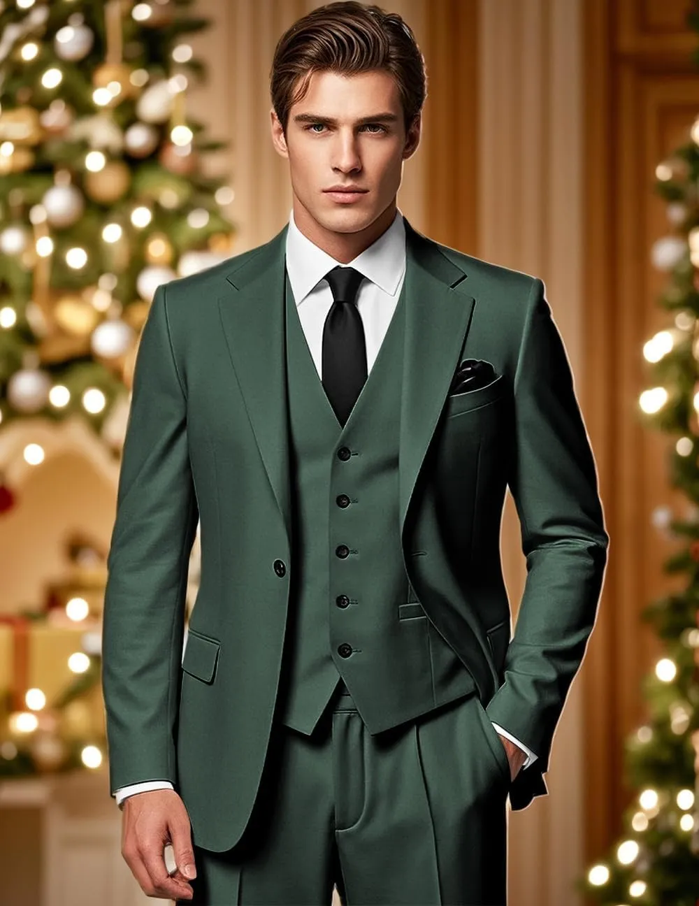 Men's Slim Fit Suits 3 Piece Wedding Business Prom Party Suit One Button Blazer Vest and Pants Tuxedo Set