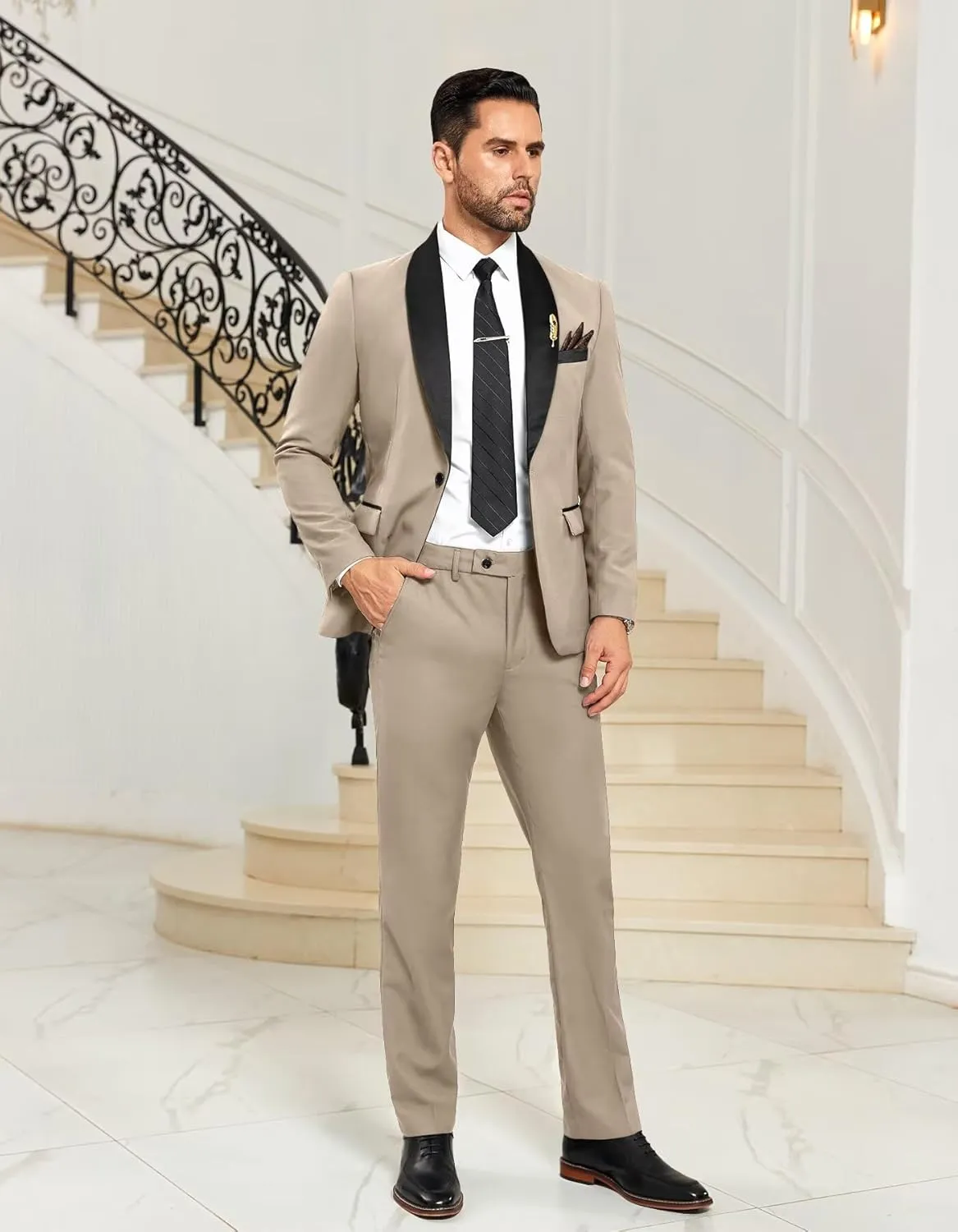 Mens Suit 3 Piece Formal Shawl Lapel Tuxedo for Men Wedding Suits One Button Jacket Vest Pants Set