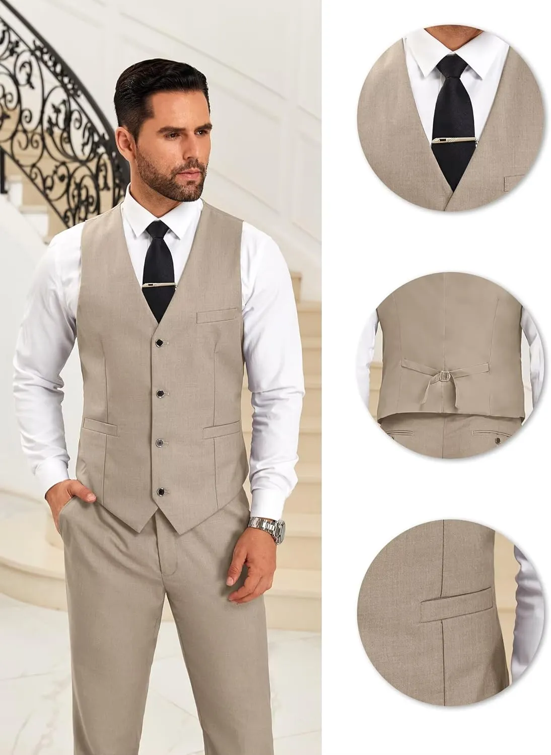 Mens Suit 3 Piece Formal Shawl Lapel Tuxedo for Men Wedding Suits One Button Jacket Vest Pants Set