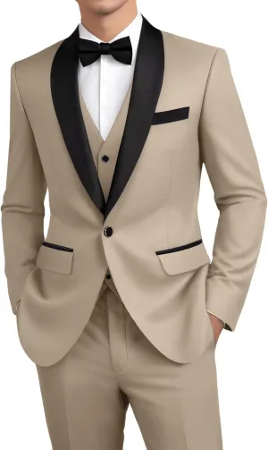 Mens Suit 3 Piece Formal Shawl Lapel Tuxedo for Men Wedding Suits One Button Jacket Vest Pants Set