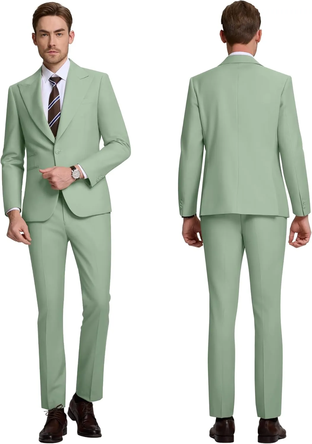 Men's Suits Slim Fit 2 Piece Suit One Button Peak Lapel Solid Suit Jacket Pant Set Tuxedo for Wedding Business Party