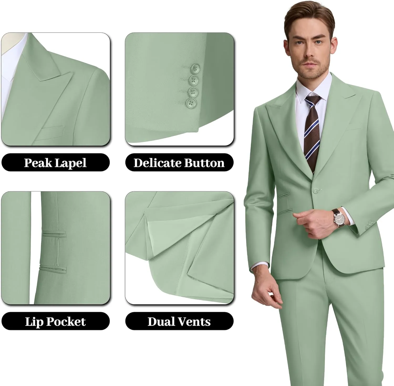 Men's Suits Slim Fit 2 Piece Suit One Button Peak Lapel Solid Suit Jacket Pant Set Tuxedo for Wedding Business Party