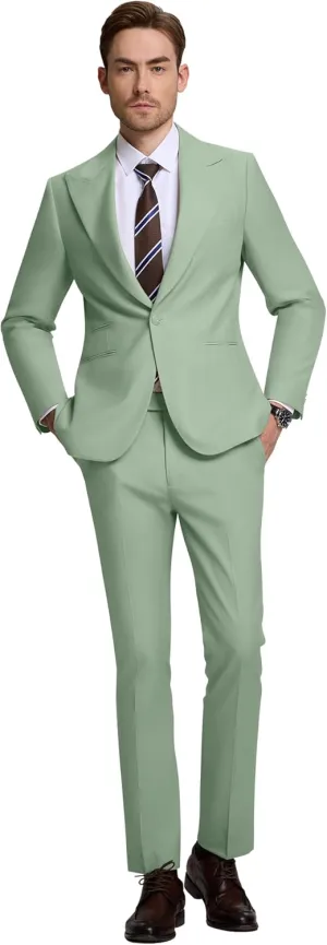 Men's Suits Slim Fit 2 Piece Suit One Button Peak Lapel Solid Suit Jacket Pant Set Tuxedo for Wedding Business Party